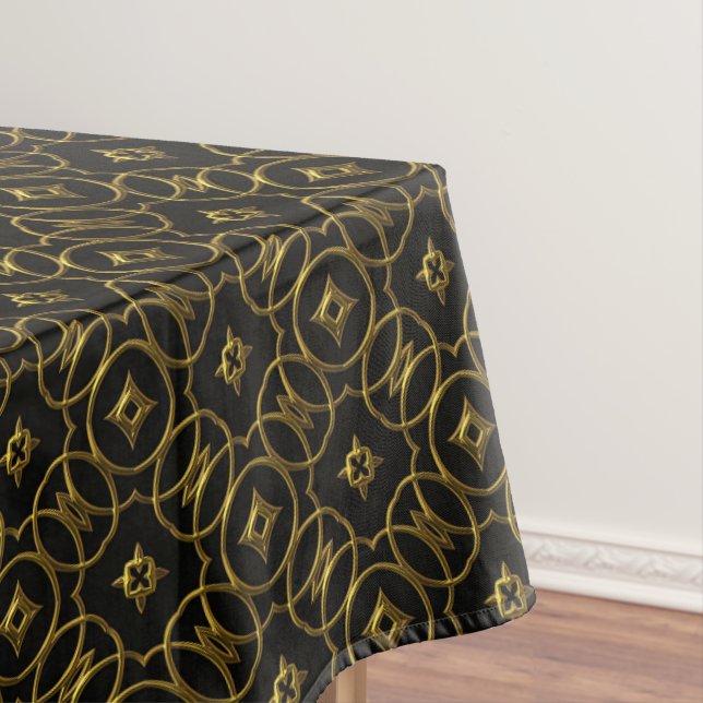 Black and Gold Shiny Geometric Pattern Elegant Tablecloth (In Situ)