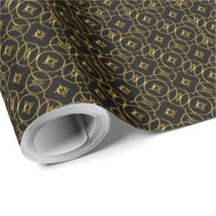 Black and Gold Shiny Geometric Pattern Elegant Wrapping Paper