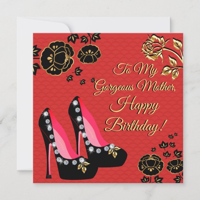 Black And Gold Shoes Red Mother Birthday Card (Front)