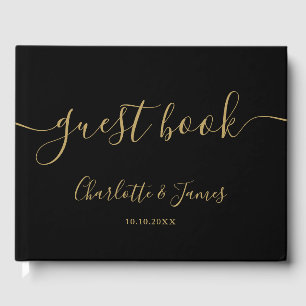 Black And Gold Signature Script Photo Wedding Guest Book