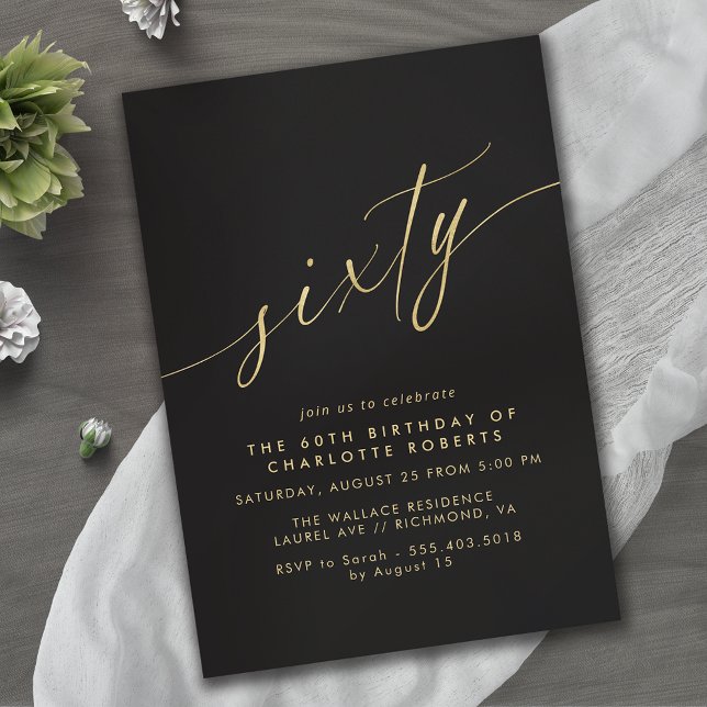 Black and Gold | Simple Glam Luxe 60th Birthday Invitation (Creator Uploaded)