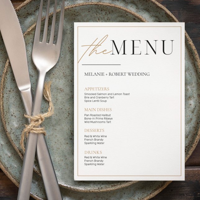 Black and gold simple minimalistic wedding menu invitation (Creator Uploaded)