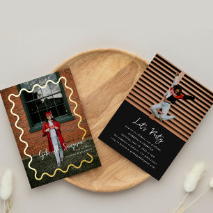 Black and Gold Simple Photo Graduation Announcemen