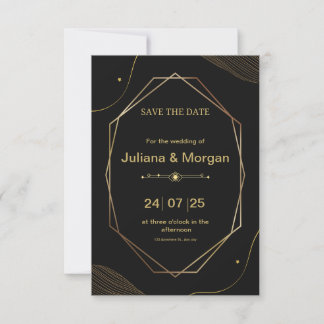 Black and Gold Simple Save the Date Invitation