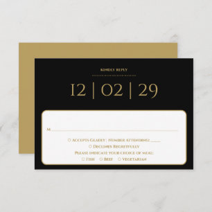 Black And Gold Simple Special Date Wedding RSVP Card