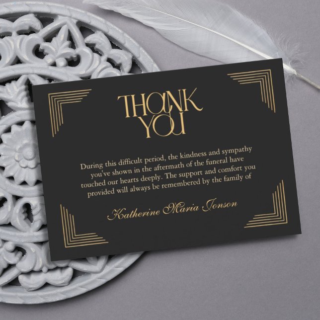 Black and Gold Simple Sympathy After Funeral  Thank You Card (Creator Uploaded)