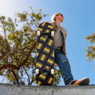 Black and Gold Skateboard Golden Lattice Design