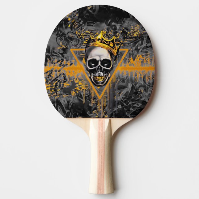 Black and Gold Skull King Graffiti Ping Pong Paddle (Front)
