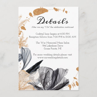 Black and Gold Smoke Flowers Wedding Details Enclosure Card