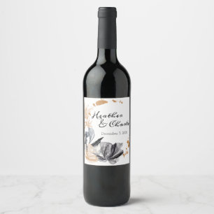 Black and Gold Smoke Flowers Wedding Wine Label