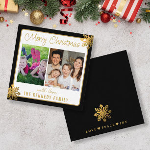 Black And Gold Snowflake 2 Photo Mini Christmas Card