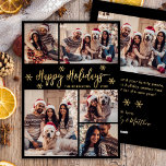Black and Gold Snowflake 5 Photo Collage Christmas Holiday Card<br><div class="desc">Modern Black and Gold Elegant Script Snowflake 5 Photo Collage Merry Christmas Script Holiday Card. This festive, minimalist, whimsical five (5) photo holiday greeting card template features a pretty grid photo collage, some snowflake and says „Merry Christmas”! The „Merry Christmas” greeting text is written in a beautiful hand lettered Calligraphy...</div>