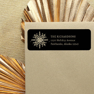 Black and Gold Snowflake Christmas Return Address