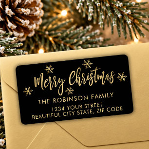 Black and Gold Snowflake Christmas Return Address Label