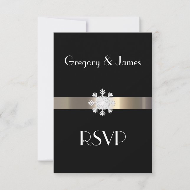 Black and Gold Snowflake Wedding RSVP (Front)