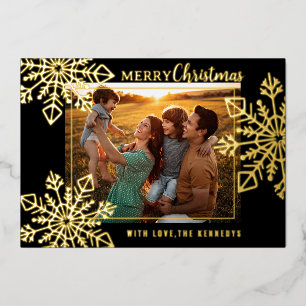 Black And Gold Snowflakes Merry Christmas Photo 