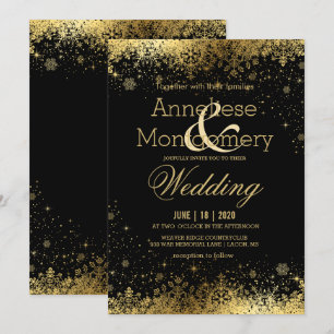 Black and Gold Snowflakes Wedding Invitation