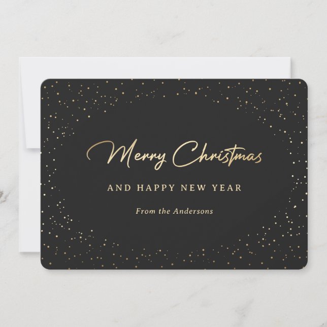 Black and Gold Snowy Holiday Card (Front)