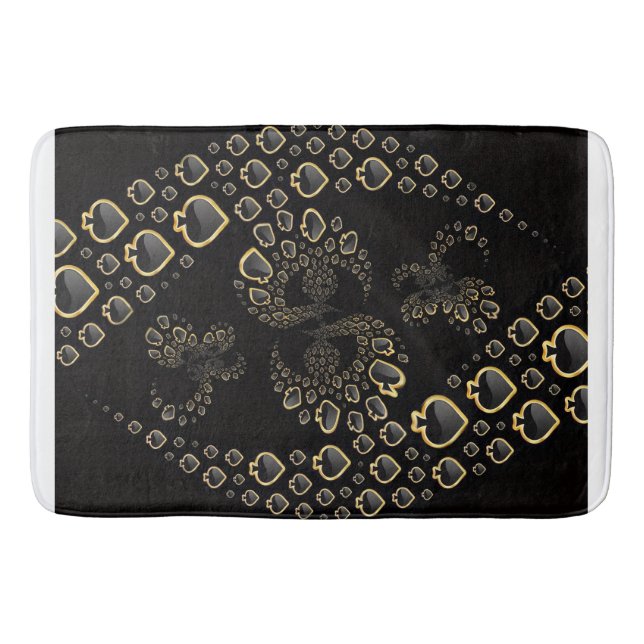 Black and Gold Spades Fractal Blanket Bath Mat (Front)