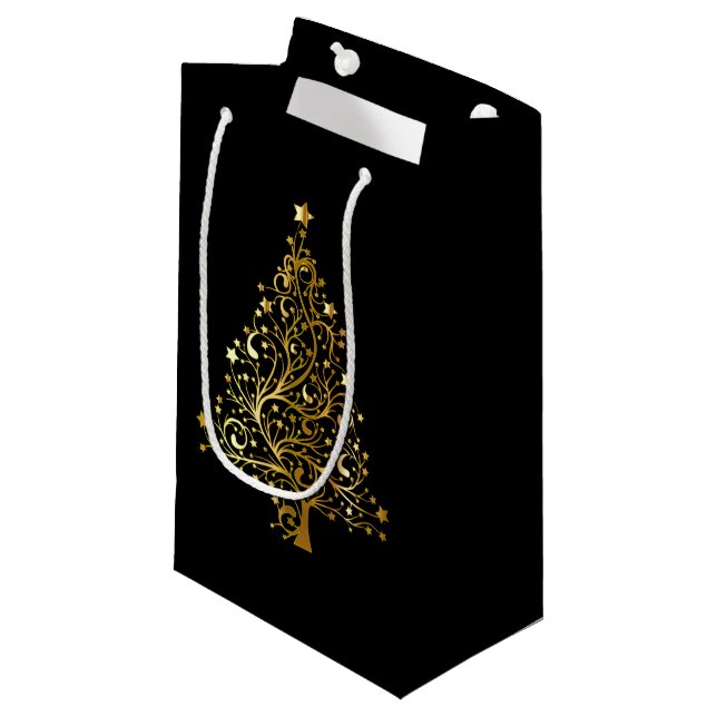 Black and Gold  Sparkly Christmas Tree  Small Gift Bag (Front Angled)