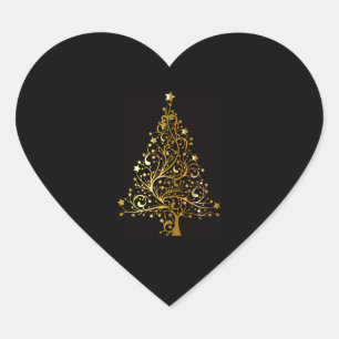 Black and Gold Sparkly Christmas Treet Design Heart Sticker