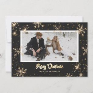 Black and Gold Sparkly Photo Christmas Cards