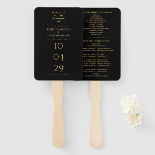 Black And Gold Special Date Wedding Program Hand Fan