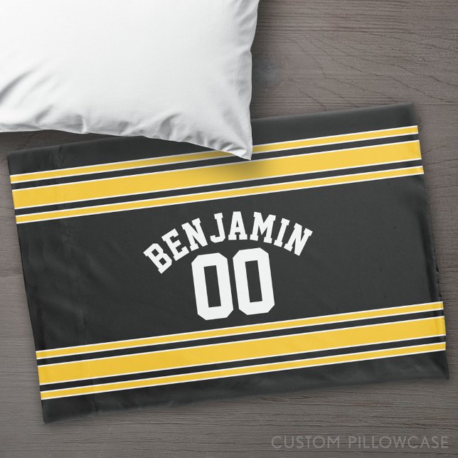 Black and Gold Sports Jersey Custom Name Number Pillowcase (Custom Pillowcase)