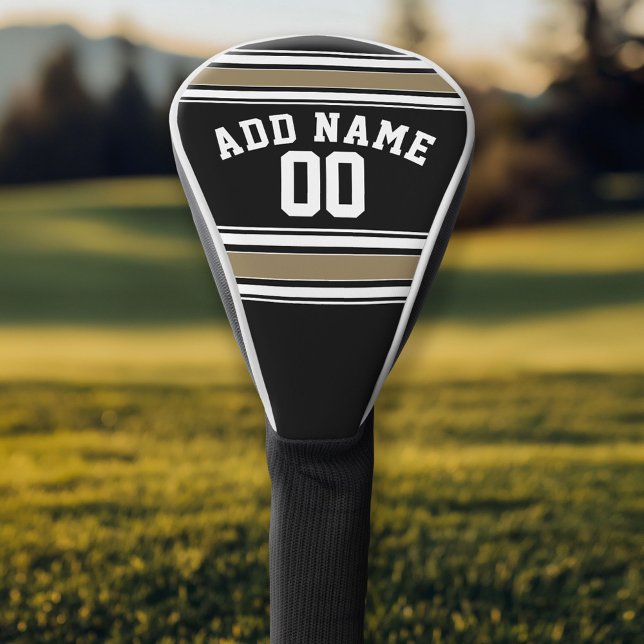 Black and Gold Sports Jersey Name - Can EDIT Colou Golf Head Cover (Custom Golf Head Cover)
