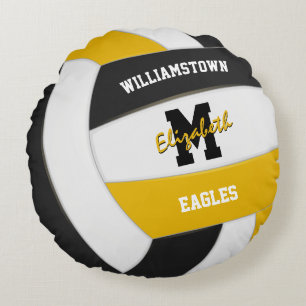 black and gold sports team colours volleyball round cushion