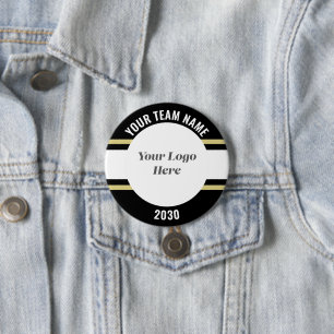 Black and Gold Sports Team Logo Personalised Name 7.5 Cm Round Badge