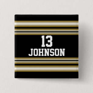 Black and Gold Sports Team Stripes to Personalise 15 Cm Square Badge