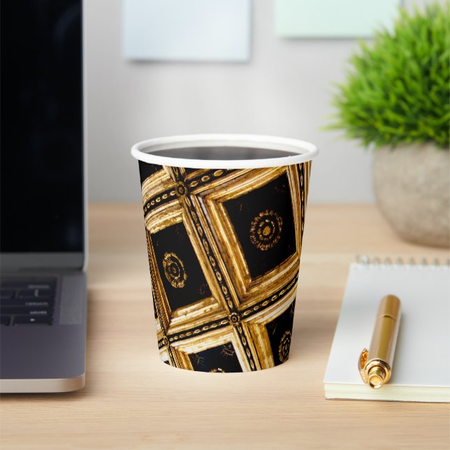 Black and Gold Squares Paper Cups (Insitu)