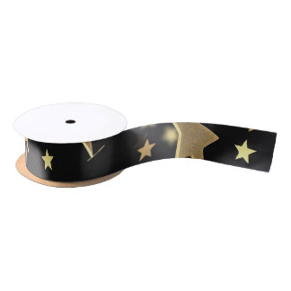 Black and Gold Star Accent Ribbon Satin Ribbon