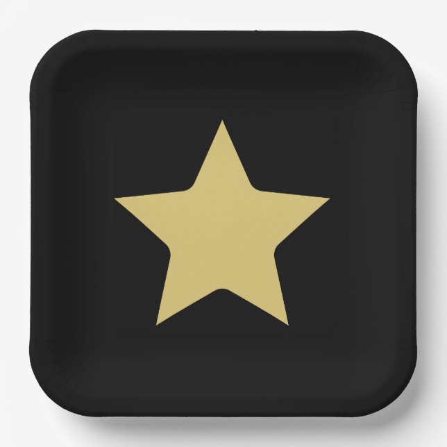 Black and gold star paper plate (Front)