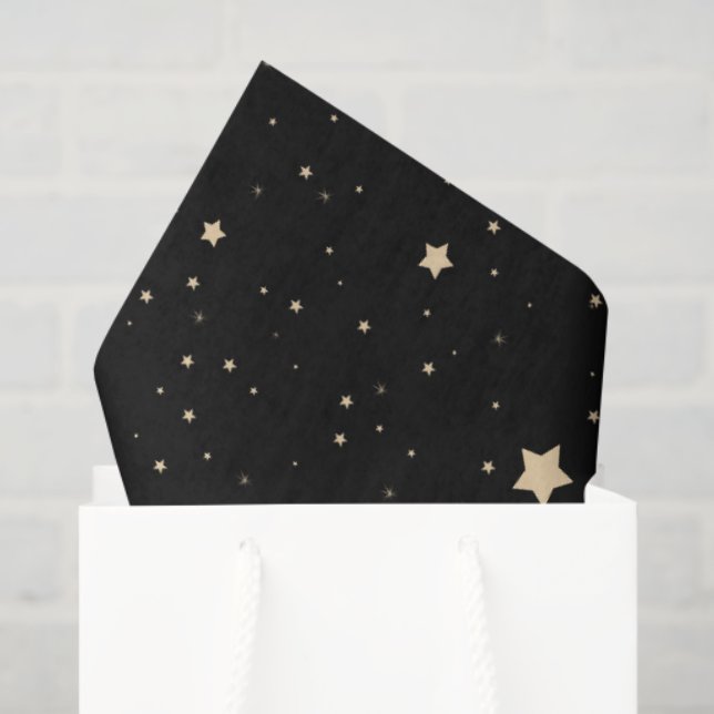 Black and Gold Starry Night Family Name Christmas Tissue Paper (Gift Bag)