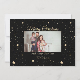 Black and Gold Starry Night Photo Christmas  Holiday Card