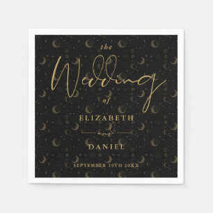 Black And Gold Stars And Mood Celestial Wedding Napkin