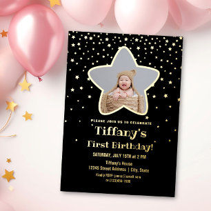 Black and Gold Stars Baby First Birthday Photo