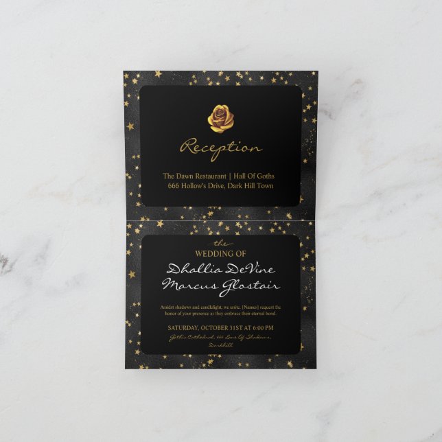 Black And Gold Stars Goth Pattern  Invitation (Inside)