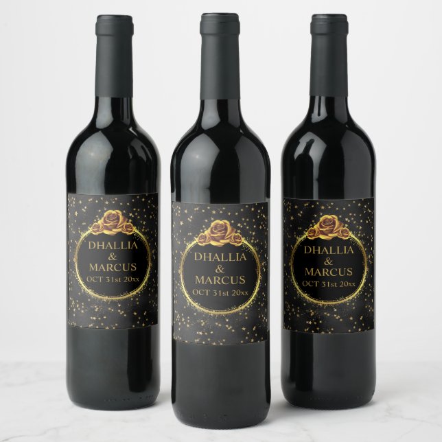 Black And Gold Stars Goth Pattern  Wine Label (Bottles)