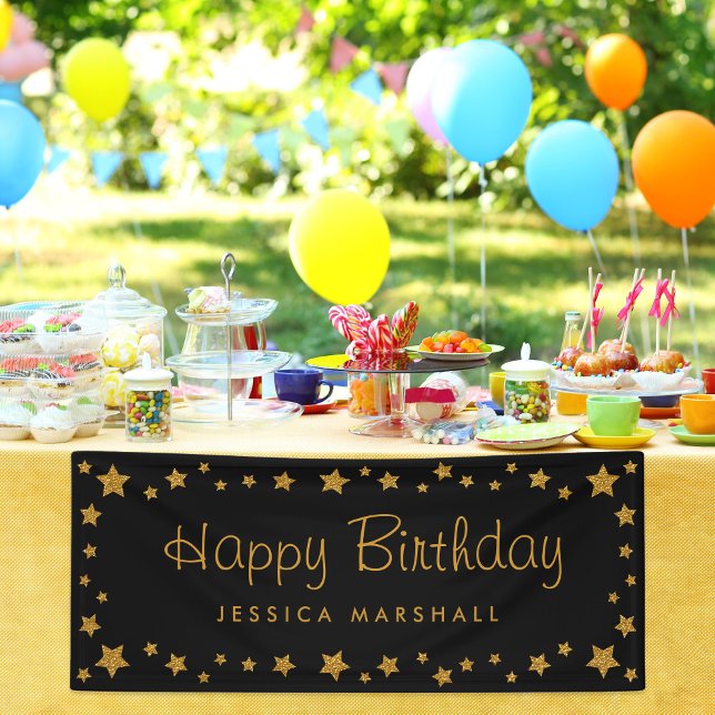 Black and Gold Stars Happy Birthday Banner (Creator Uploaded)