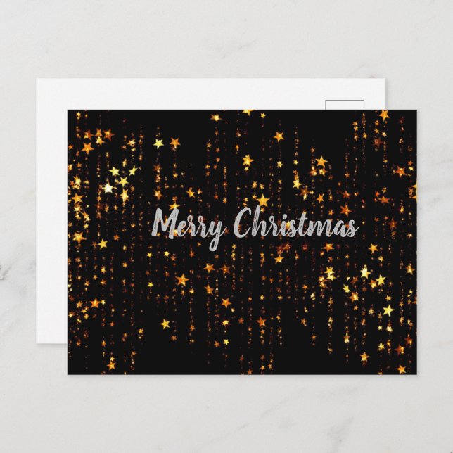 Black and Gold Stars Merry Christmas Postcard (Front/Back)