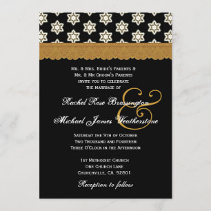 Black and Gold Stars MonogramWedding V16 Invitation