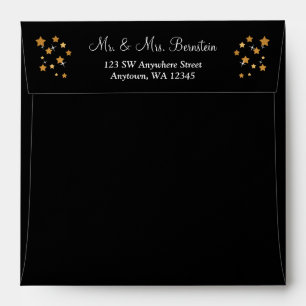Black and Gold Stars Return Address Envelopes