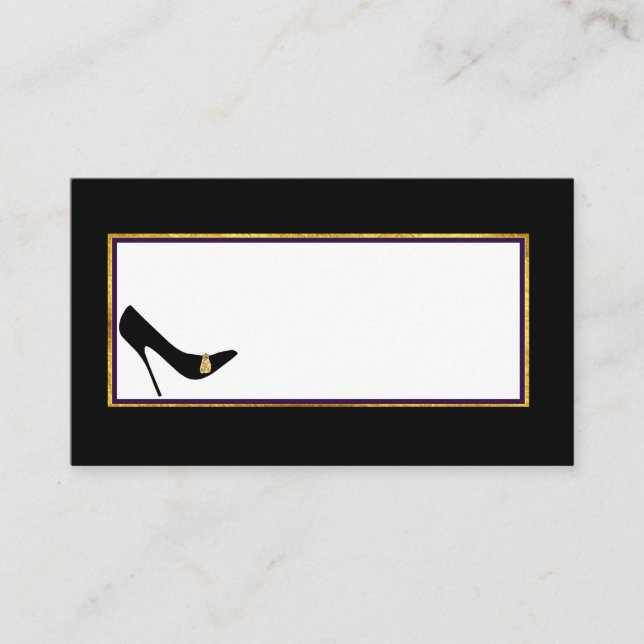 Black and Gold Stiletto Wedding Place Card (Front)