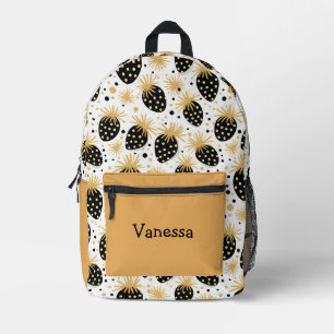 Black and Gold Strawberry Pattern With Name Printed Backpack