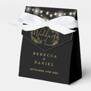 Black And Gold String Lights Floral Wedding Favour Box