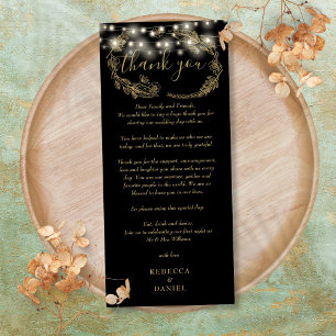 Black And Gold String Lights Thank You Place Card