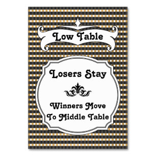 Black and Gold Stripe Plaid Bunco Table Card - Low